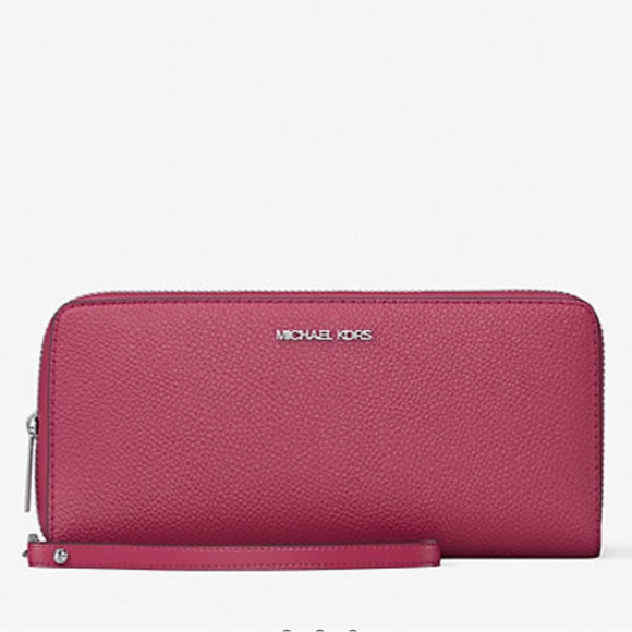 MICHAEL KORS Large Pebbled Leather Continental Wallet Phone Holder Wristlet - Picture 1 of 16